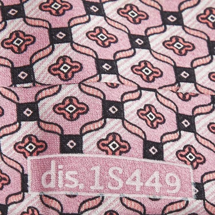 Pre Owned Brioni Pink Striped Floral Print Silk Tie