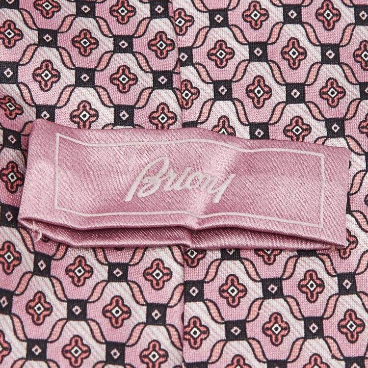Pre Owned Brioni Pink Striped Floral Print Silk Tie