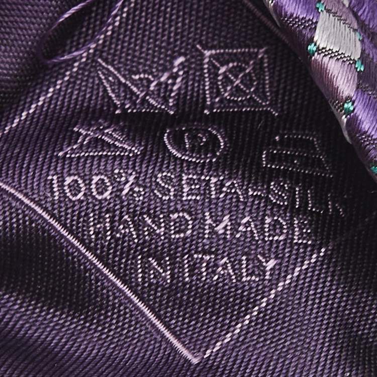 Pre Owned Brioni Purple Check Pattern Silk Tie