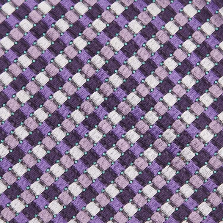 Pre Owned Brioni Purple Check Pattern Silk Tie