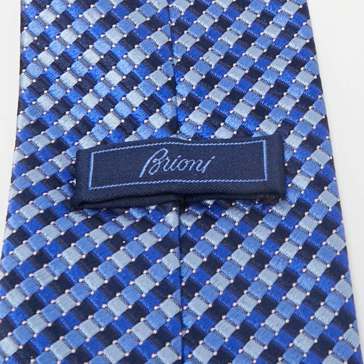 Pre Owned Brioni Blue Patterned Silk Traditional Tie 