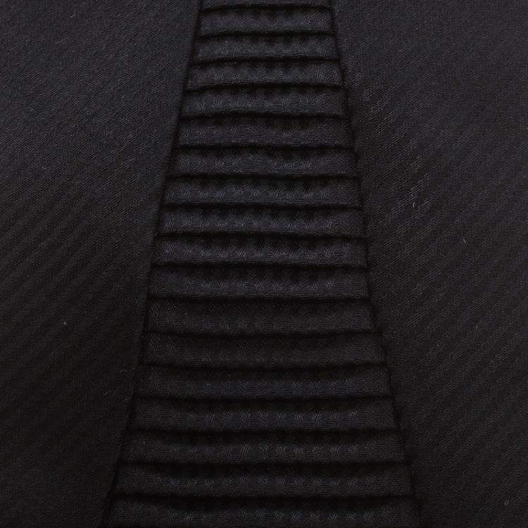 Pre Owned Brioni Black Striped Silk Textured Pleat Detail Tie