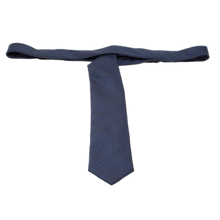 Pre Owned Brioni Blue Dotted Silk Jacquard Tie