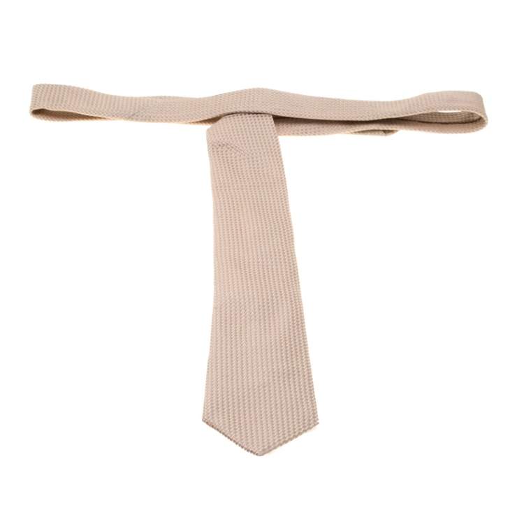 Pre Owned Brioni Beige Textured Silk Jacquard Tie