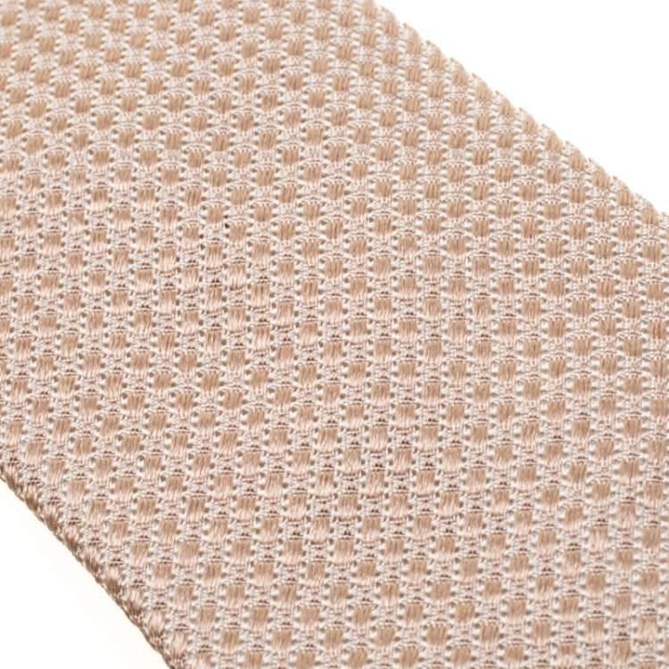 Pre Owned Brioni Beige Textured Silk Jacquard Tie