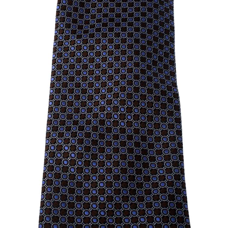 Pre Owned Brioni Brown and Purple Geometric Patterned Jacquard Silk Tie