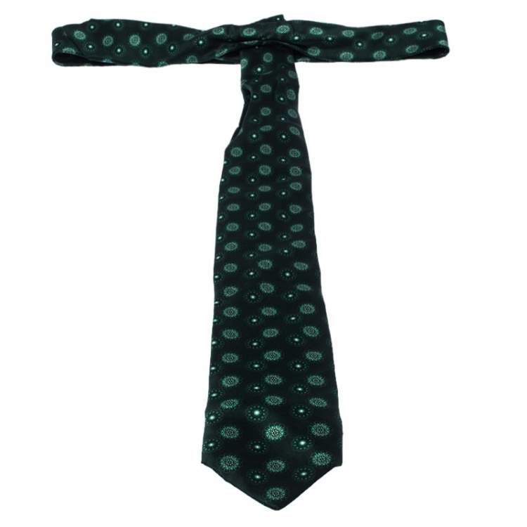 Pre Owned Brioni Green Floral Motif Print Silk Tie