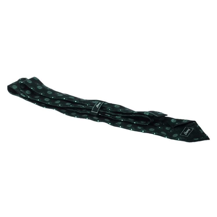 Pre Owned Brioni Green Floral Motif Print Silk Tie