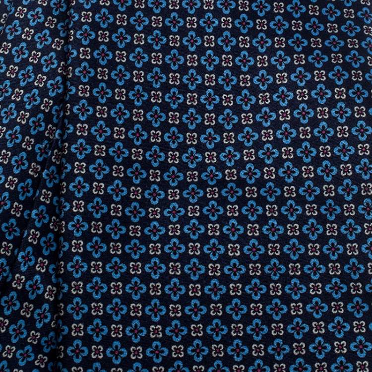 Pre Owned Brioni Blue Floral Print Silk Tie