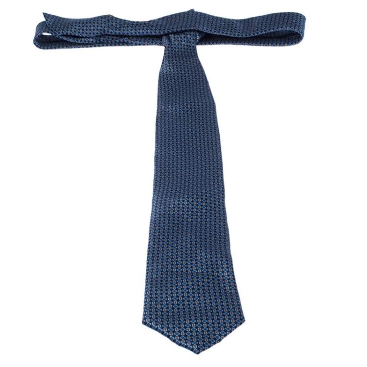 Pre Owned Brioni Blue Floral Print Silk Tie