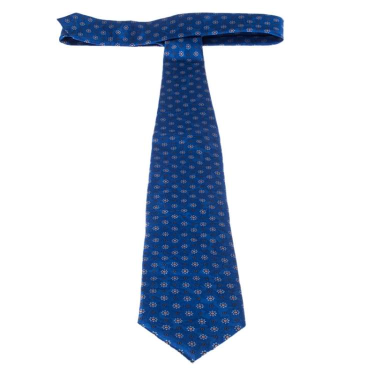 Pre Owned Brioni Blue Paisley and Floral Print Silk Tie