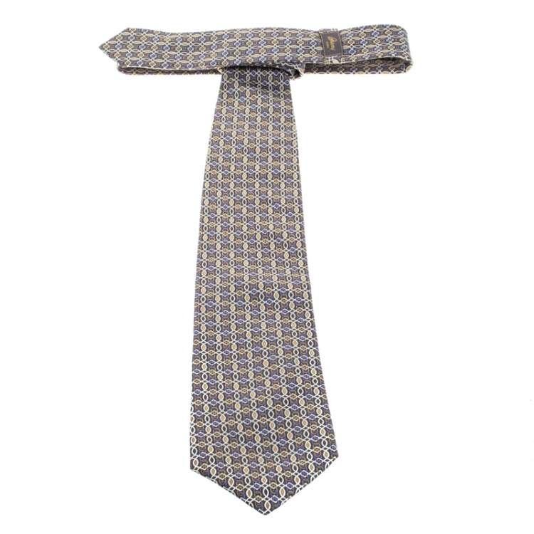 Pre Owned Brioni Multicolor Lattice Foil Print Traditional Silk Tie