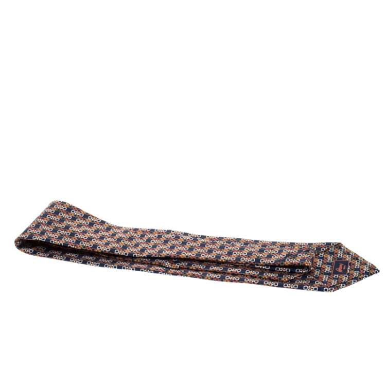 Pre Owned Brioni Multicolor Geometric Print Silk Traditional Tie