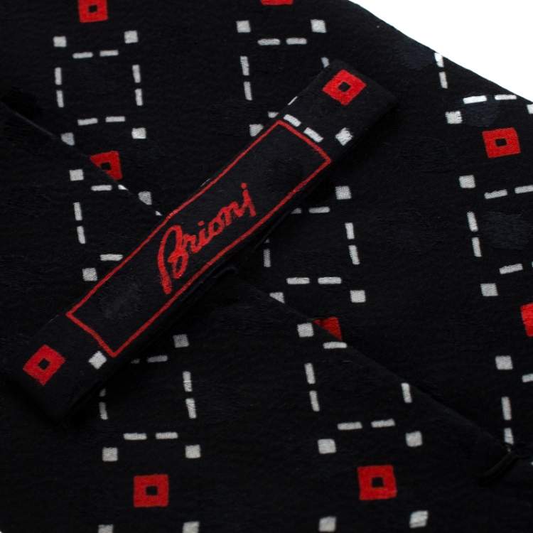 Pre Owned Brioni Black Geometirc Print Silk Traditional Tie