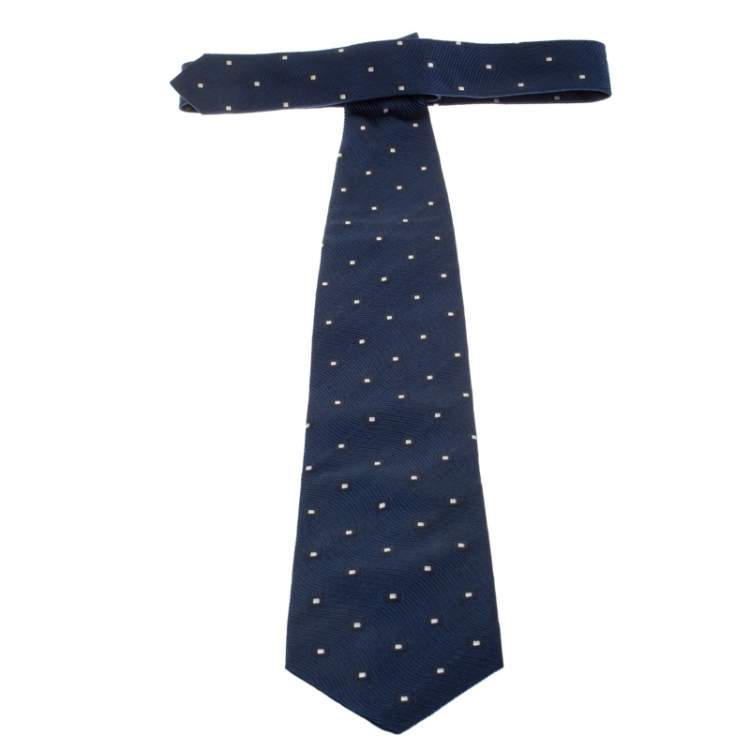 Pre Owned Brioni Vintage Space Blue Geometric Jacquard Silk Tie