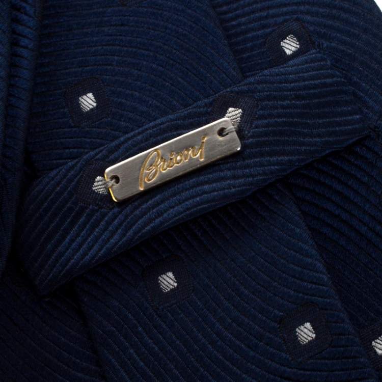 Pre Owned Brioni Vintage Space Blue Geometric Jacquard Silk Tie