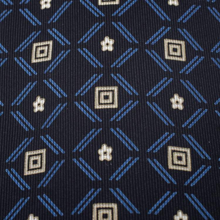 Pre Owned Brioni Vintage Blue Geometric Print Silk Tie
