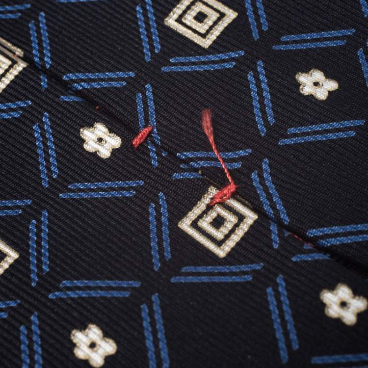 Pre Owned Brioni Vintage Blue Geometric Print Silk Tie