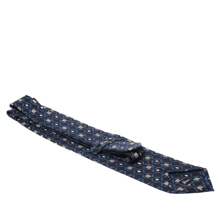 Pre Owned Brioni Vintage Blue Geometric Print Silk Tie