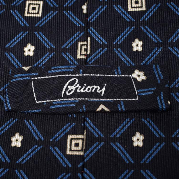 Pre Owned Brioni Vintage Blue Geometric Print Silk Tie