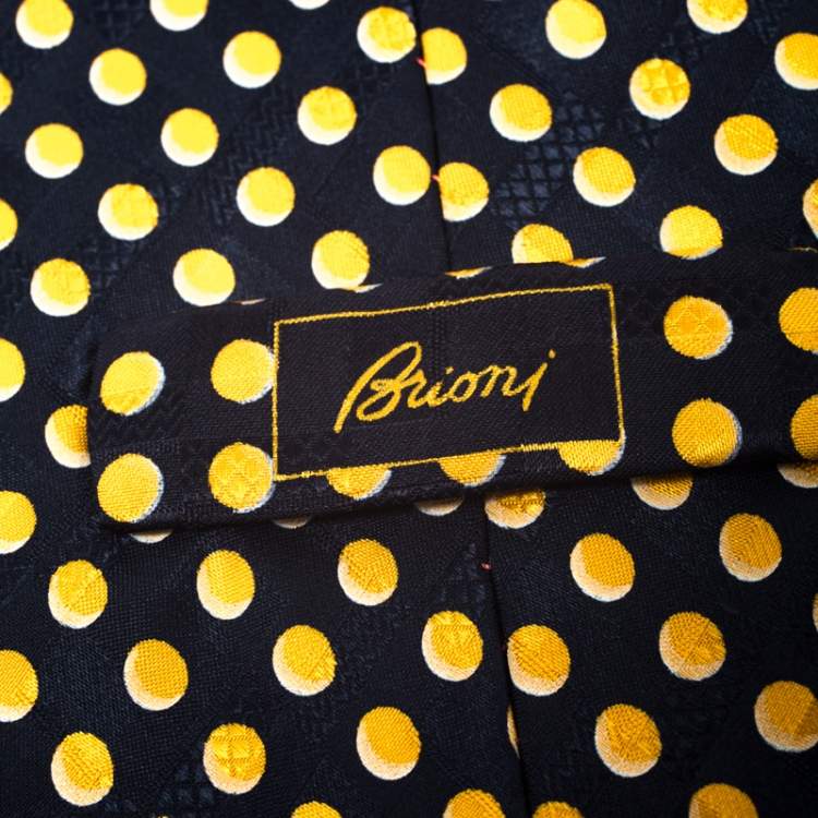 Pre Owned Brioni Vintage Blue and Yellow Polka Dot Print Silk Tie