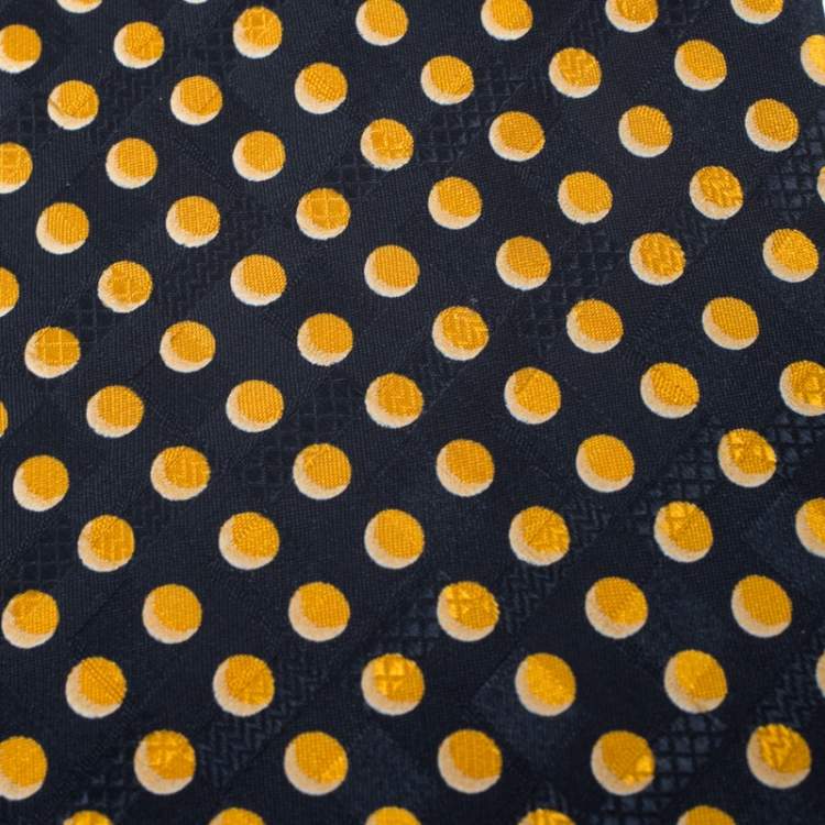 Pre Owned Brioni Vintage Blue and Yellow Polka Dot Print Silk Tie