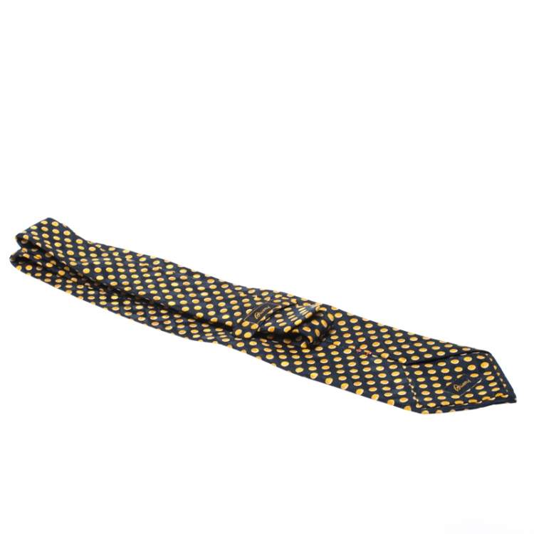 Pre Owned Brioni Vintage Blue and Yellow Polka Dot Print Silk Tie