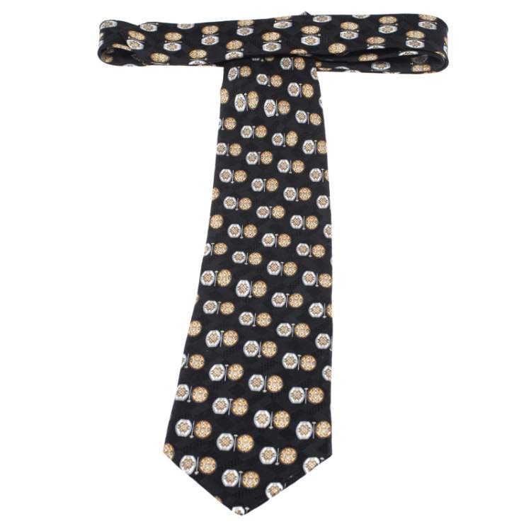 مملوكة مسبقًا Brioni Vintage Black Ethic Motif Print Silk Tie