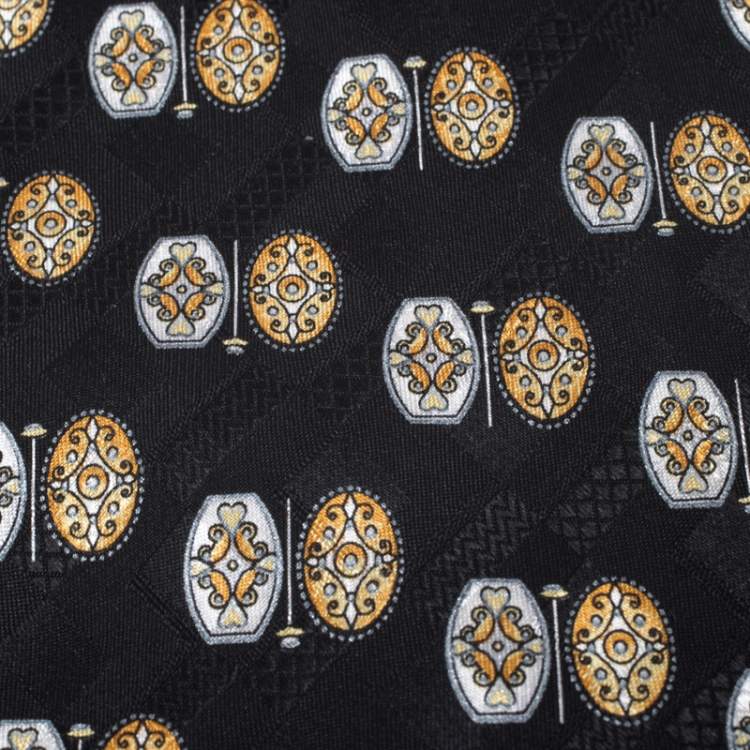 مملوكة مسبقًا Brioni Vintage Black Ethic Motif Print Silk Tie