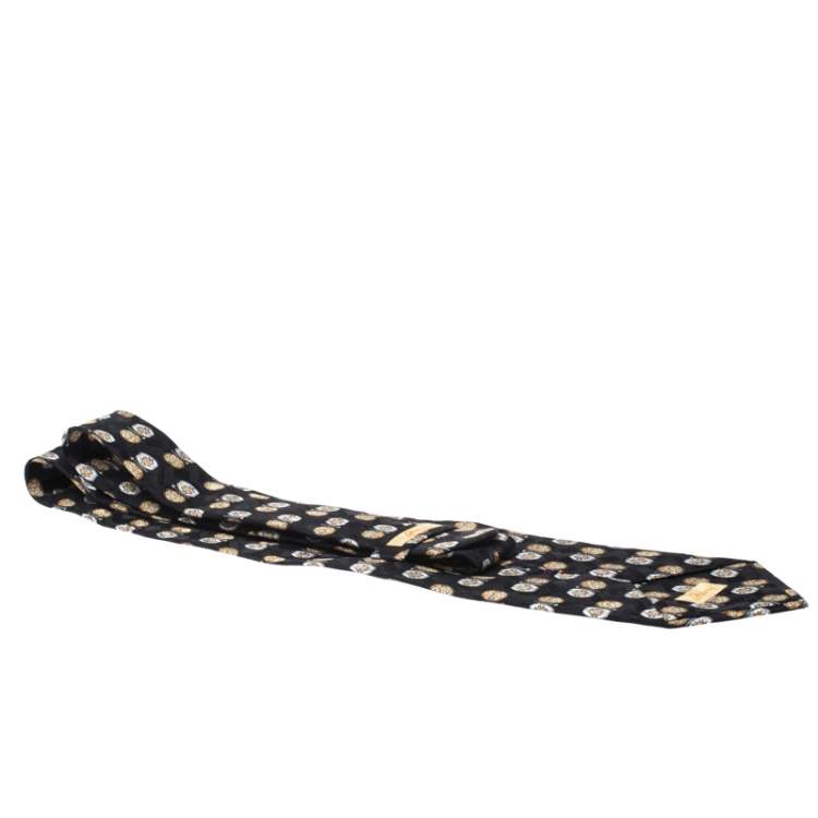 مملوكة مسبقًا Brioni Vintage Black Ethic Motif Print Silk Tie