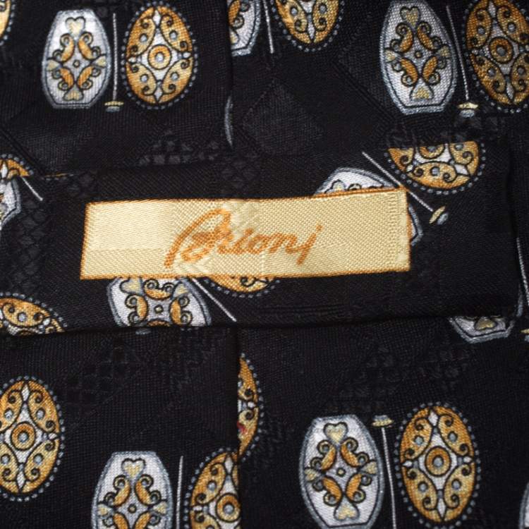 مملوكة مسبقًا Brioni Vintage Black Ethic Motif Print Silk Tie