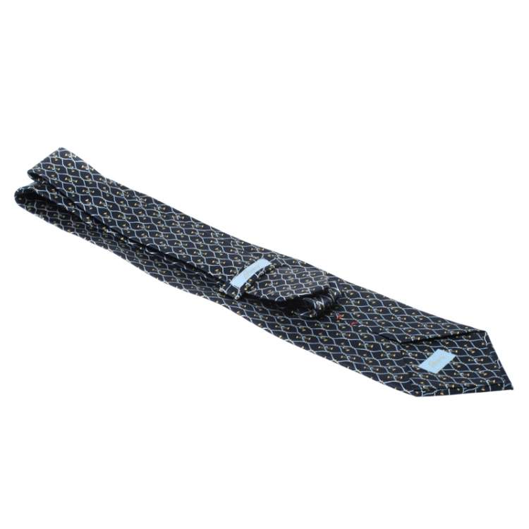 Pre Owned Brioni Vintage Navy Blue Vintage Printed Silk Tie
