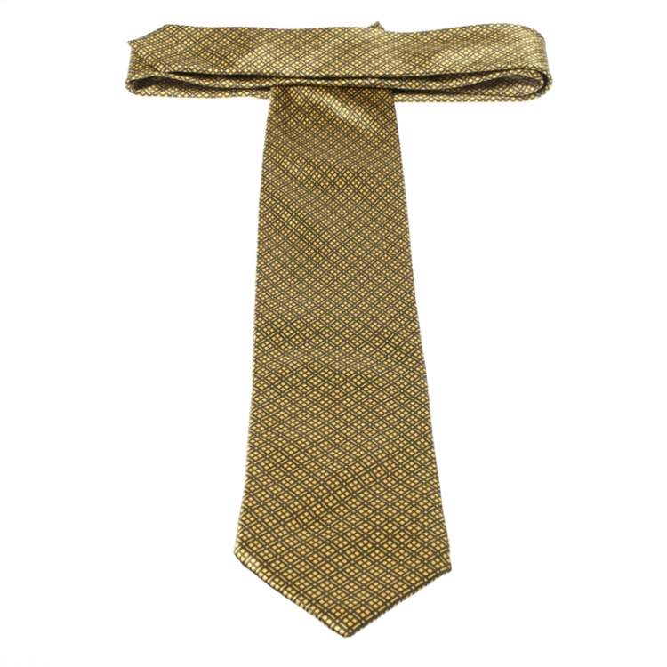 Pre Owned Brioni Vintage Yellow Diamond Patterned Traditional Silk Tie