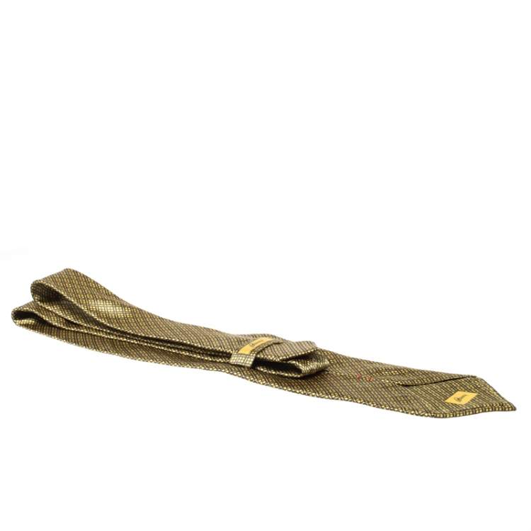 Pre Owned Brioni Vintage Yellow Diamond Patterned Traditional Silk Tie