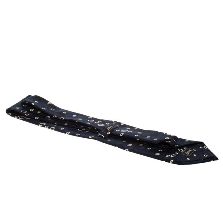Pre Owned Brioni Vintage Navy Blue Circle Print Traditional Silk Tie