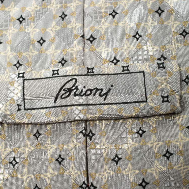 Pre Owned Brioni Vintage Pale Pearl Grey Jacquard & Printed Silk Tie