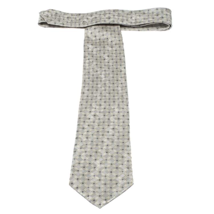 Pre Owned Brioni Vintage Pale Pearl Grey Jacquard & Printed Silk Tie