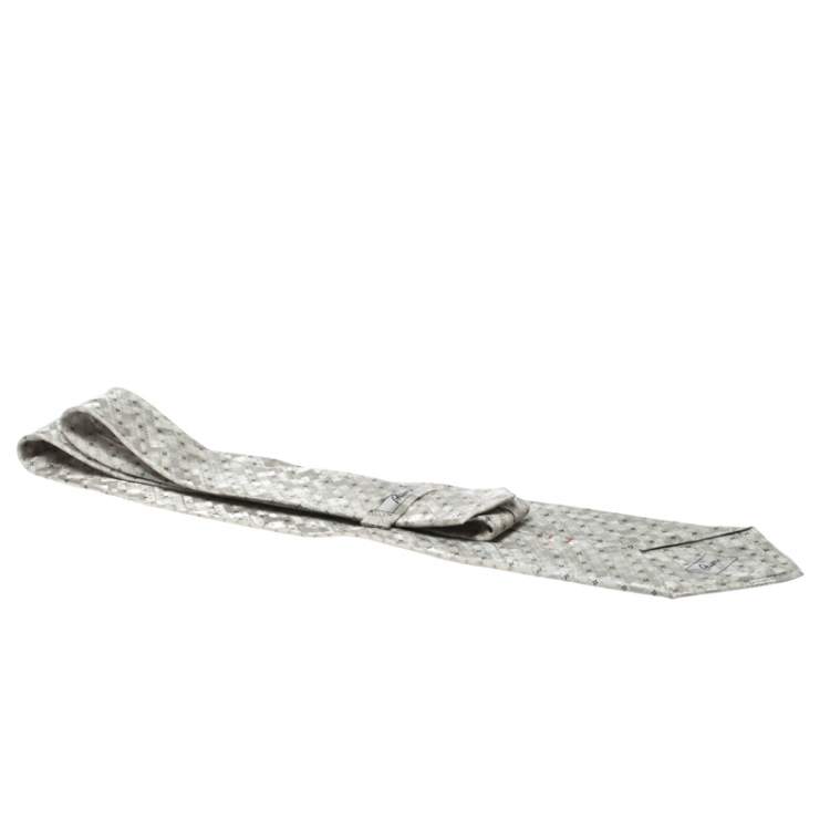 Pre Owned Brioni Vintage Pale Pearl Grey Jacquard & Printed Silk Tie