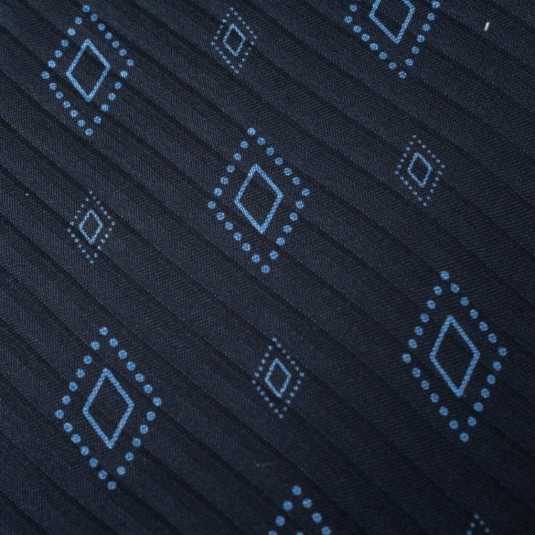 Pre Owned Brioni Vintage Navy Blue Geometric Print Silk Tie
