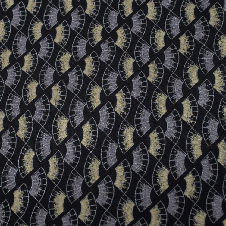 Pre Owned Brioni Vintage Black & Metallic Foil Print Motif Silk Tie