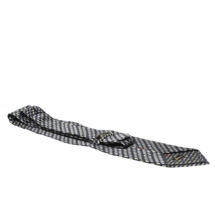 Pre Owned Brioni Vintage Black & Metallic Foil Print Motif Silk Tie
