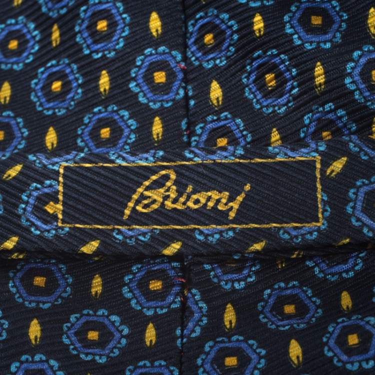 Pre Owned Brioni Vintage Blue & Yellow Flame Print Silk Tie