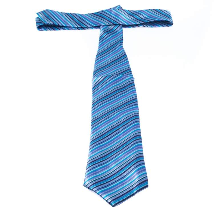 Pre Owned Brioni Blue & Purple Diagonal Striped Silk Tie