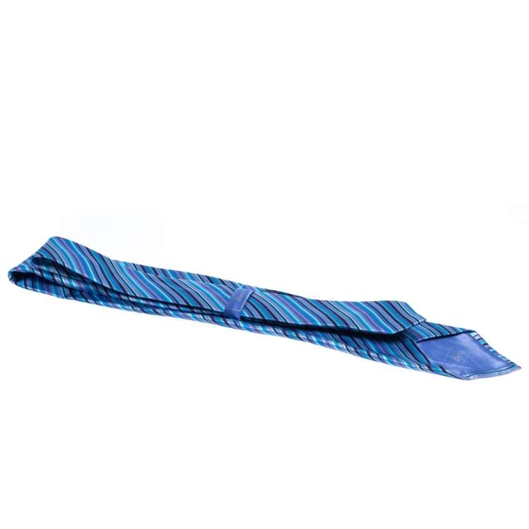 Pre Owned Brioni Blue & Purple Diagonal Striped Silk Tie