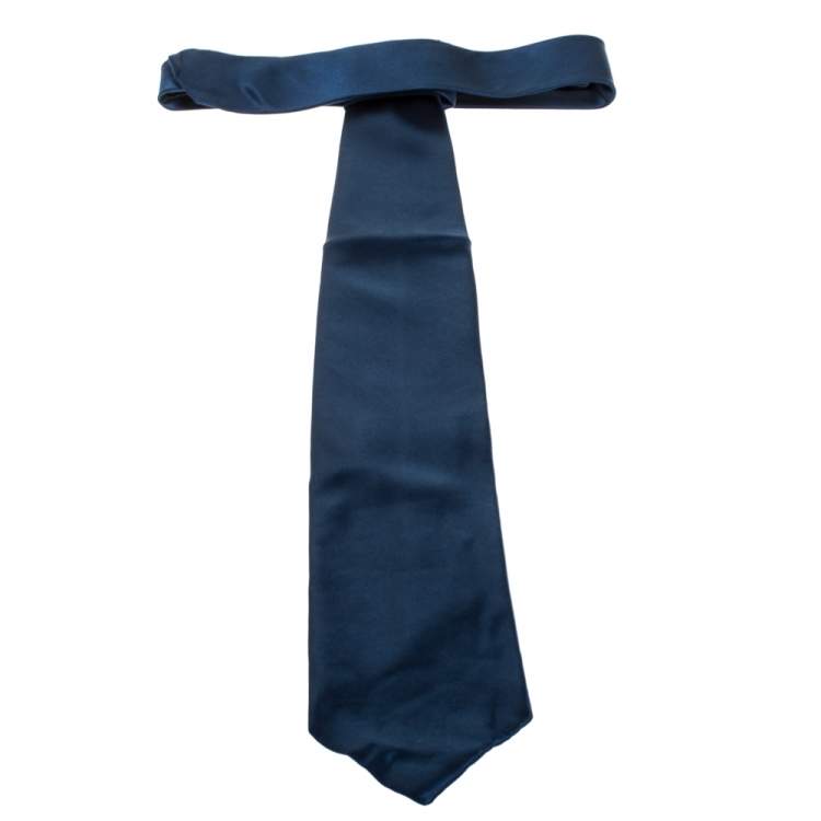 Pre Owned Brioni Navy Blue Satin Silk Traditional Tie