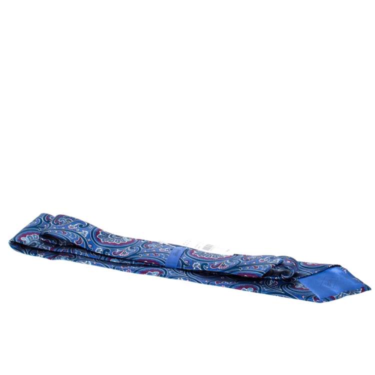 Pre Owned Brioni Blue Paisley Print Traditional Silk Tie