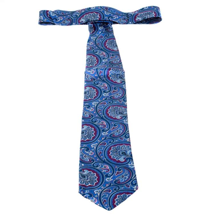 Pre Owned Brioni Blue Paisley Print Traditional Silk Tie
