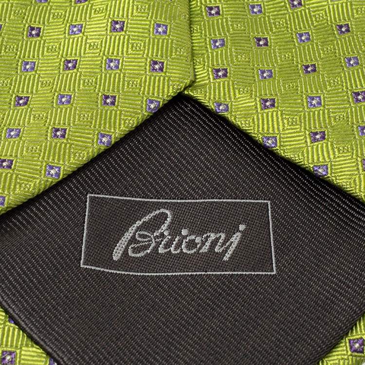 Pre Owned Brioni Vintage Green Geometric Pattern Silk Traditional Tie