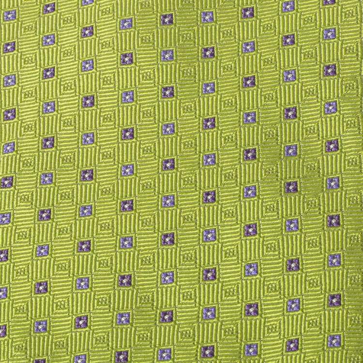 Pre Owned Brioni Vintage Green Geometric Pattern Silk Traditional Tie