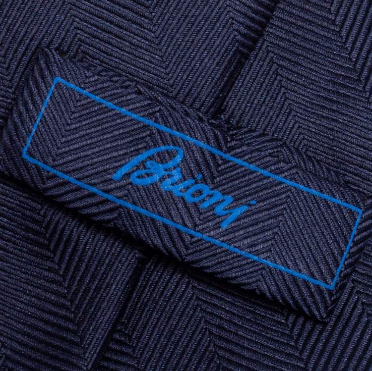 Pre Owned Brioni Navy Blue Diagonal Stripe Textured Silk Tie